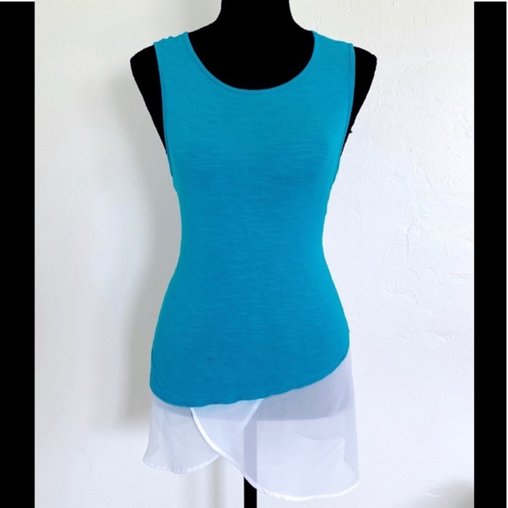 Charming Charlie Sleeveless, Asymmetric, Teal Shirt With White Tulle Bottom